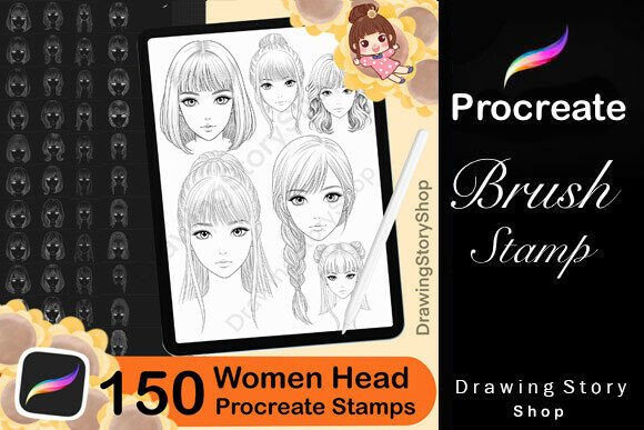 Download 150 Procreate Woman Head Anime Stamps - Procreate Collection