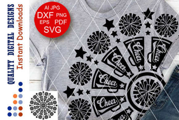 Download Mandala Cheer Shirt Pom Poms Megaphone - Pom poms Collection