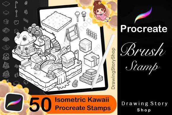 Download 50 Procreate Isometric Kawaii Stamp 2 - Procreate Collection