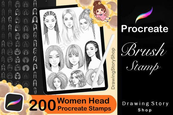 Download 200 Procreate Woman Head Stamps - Procreate Collection