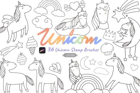 Download 36 Unicorn Procreate Stamp Brush Set - Procreate Collection
