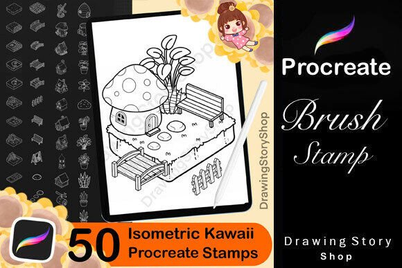Download 50 Procreate Isometric Kawaii Stamp - Procreate Collection