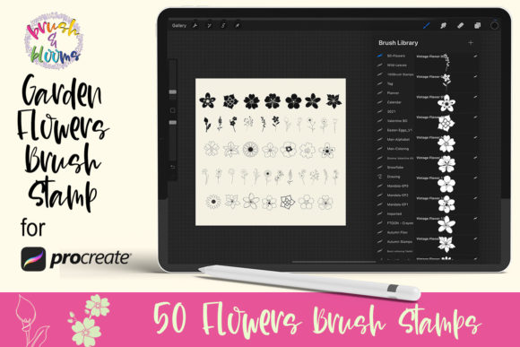 Download Procreate Brush Stamp 50 Garden Flowers - Procreate Collection