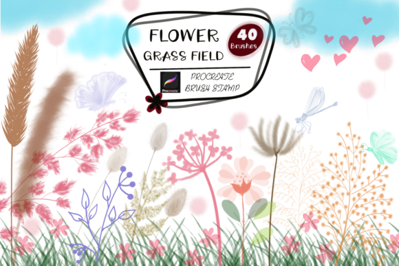 Download FLOWER GRASS FIELD Procreate Brush Stamp - Procreate Collection