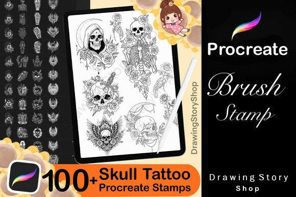 Download 100+Spook Skulls Tattoo Procreate Stamps - Procreate Collection