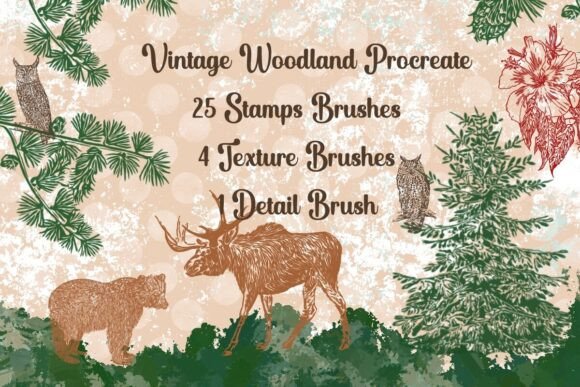Download Vintage Woodland Procreate 25 Brushes - Procreate Collection