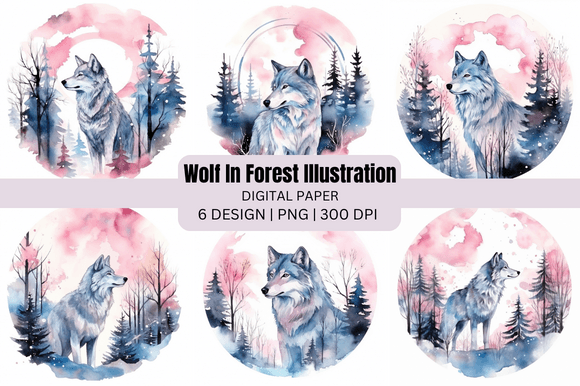 Download Watercolor Wolf in Forest Illustration - Forest illustration Collection